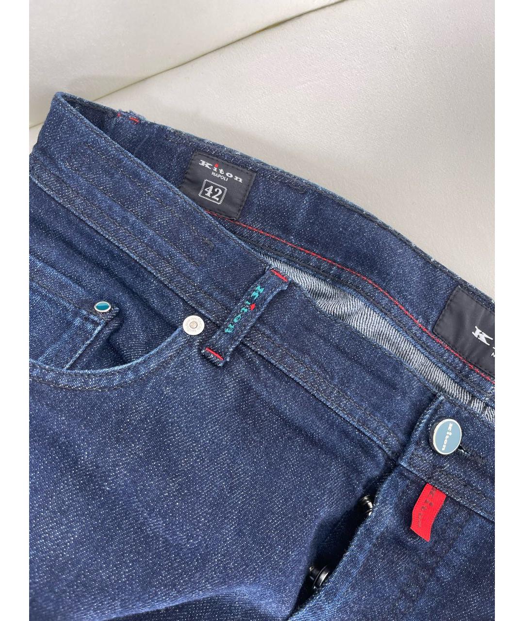 KITON Темно-синие хлопковые прямые джинсы, фото 5