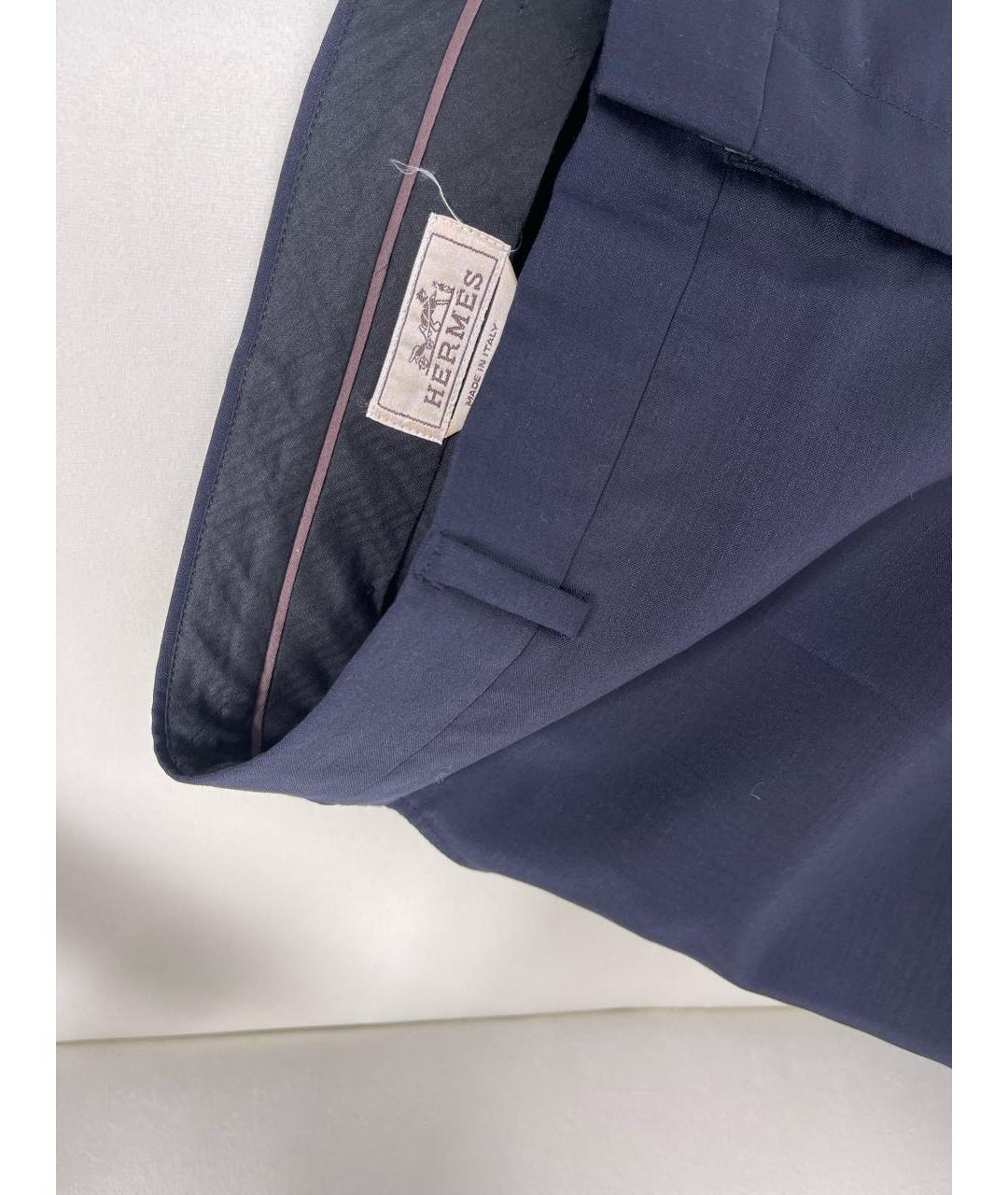 HERMES PRE-OWNED Синие шерстяные классические брюки, фото 3