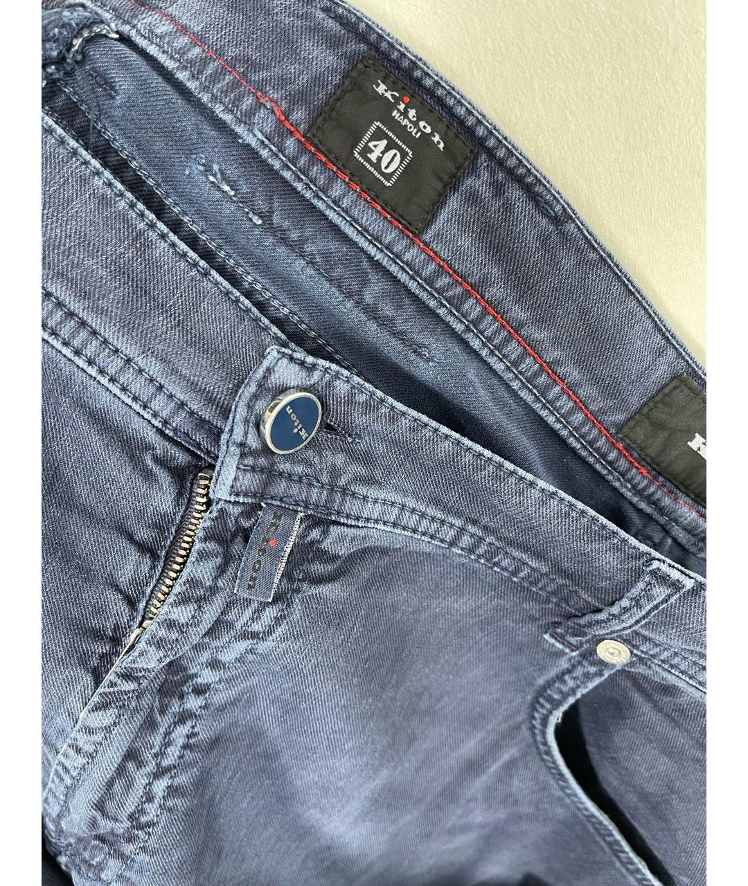 KITON Синие хлопко-леновые прямые джинсы, фото 6