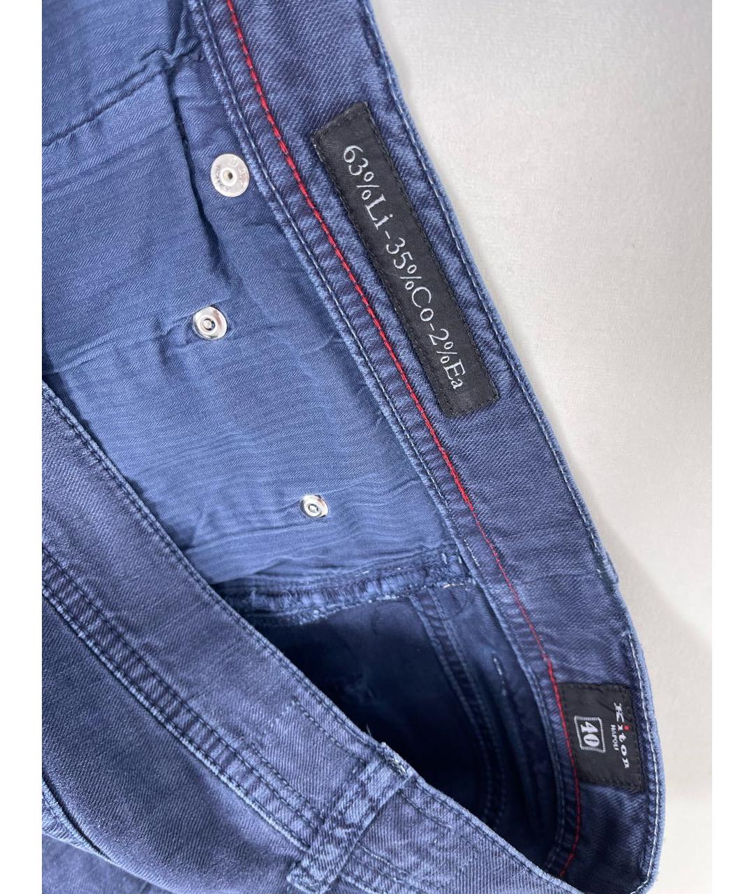 KITON Синие хлопко-леновые прямые джинсы, фото 5