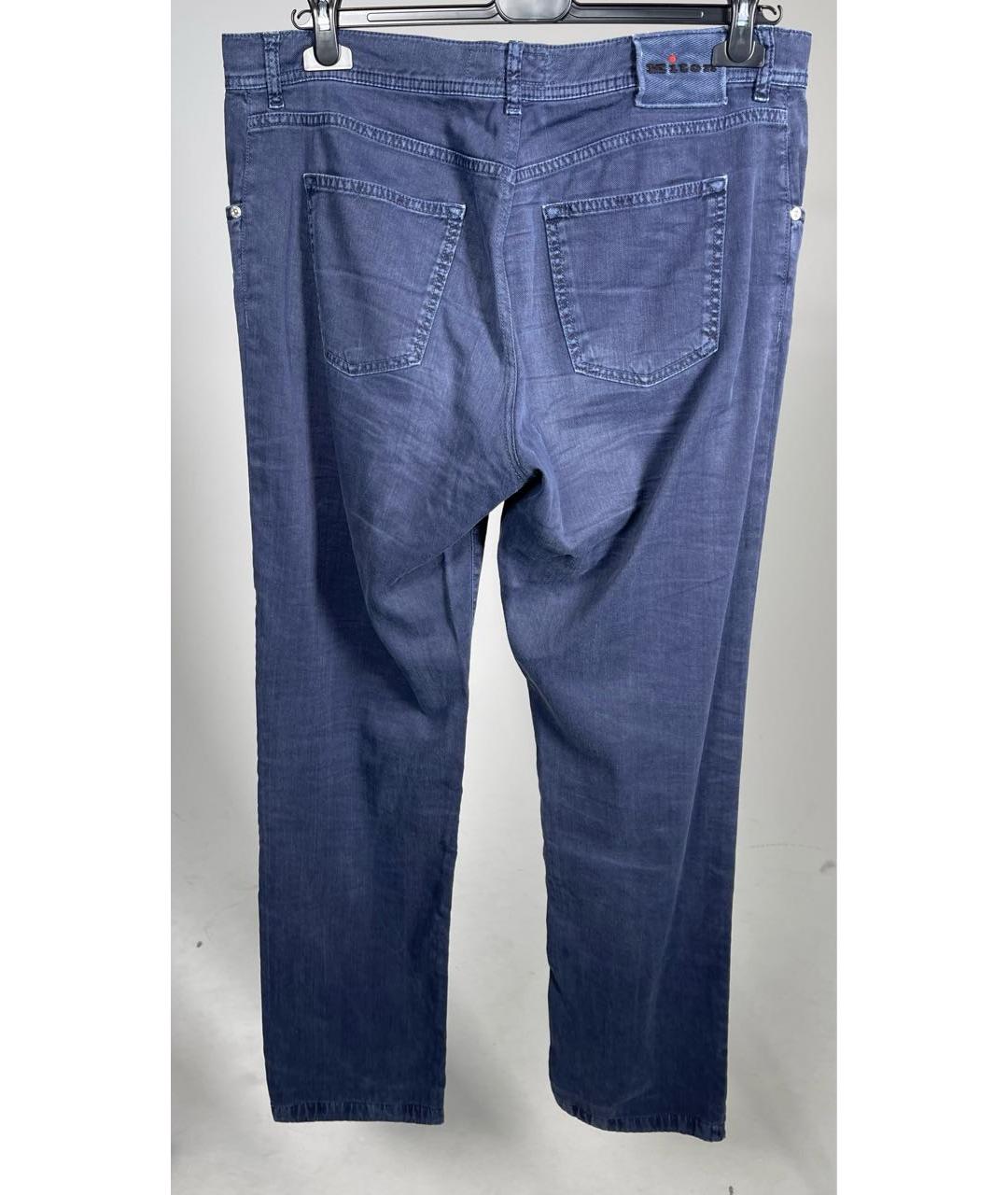 KITON Синие хлопко-леновые прямые джинсы, фото 2