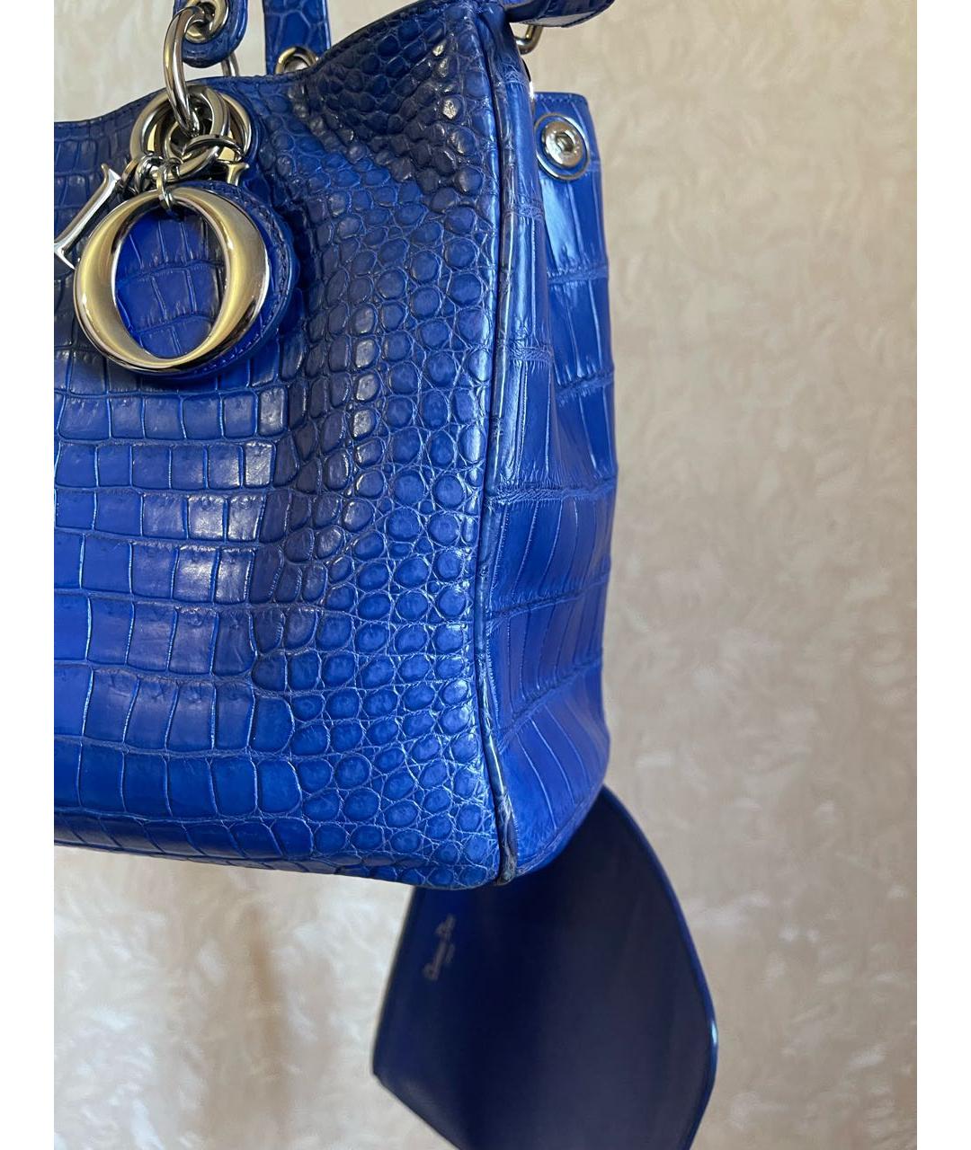 CHRISTIAN DIOR PRE-OWNED Синяя сумка с короткими ручками из экзотической кожи, фото 7