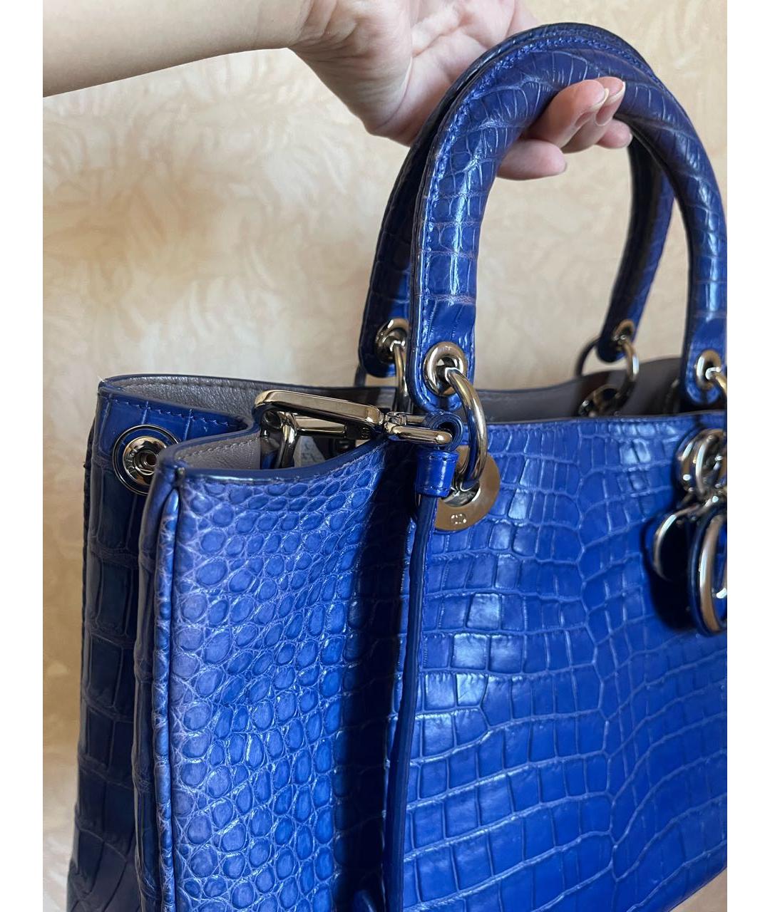 CHRISTIAN DIOR PRE-OWNED Синяя сумка с короткими ручками из экзотической кожи, фото 3