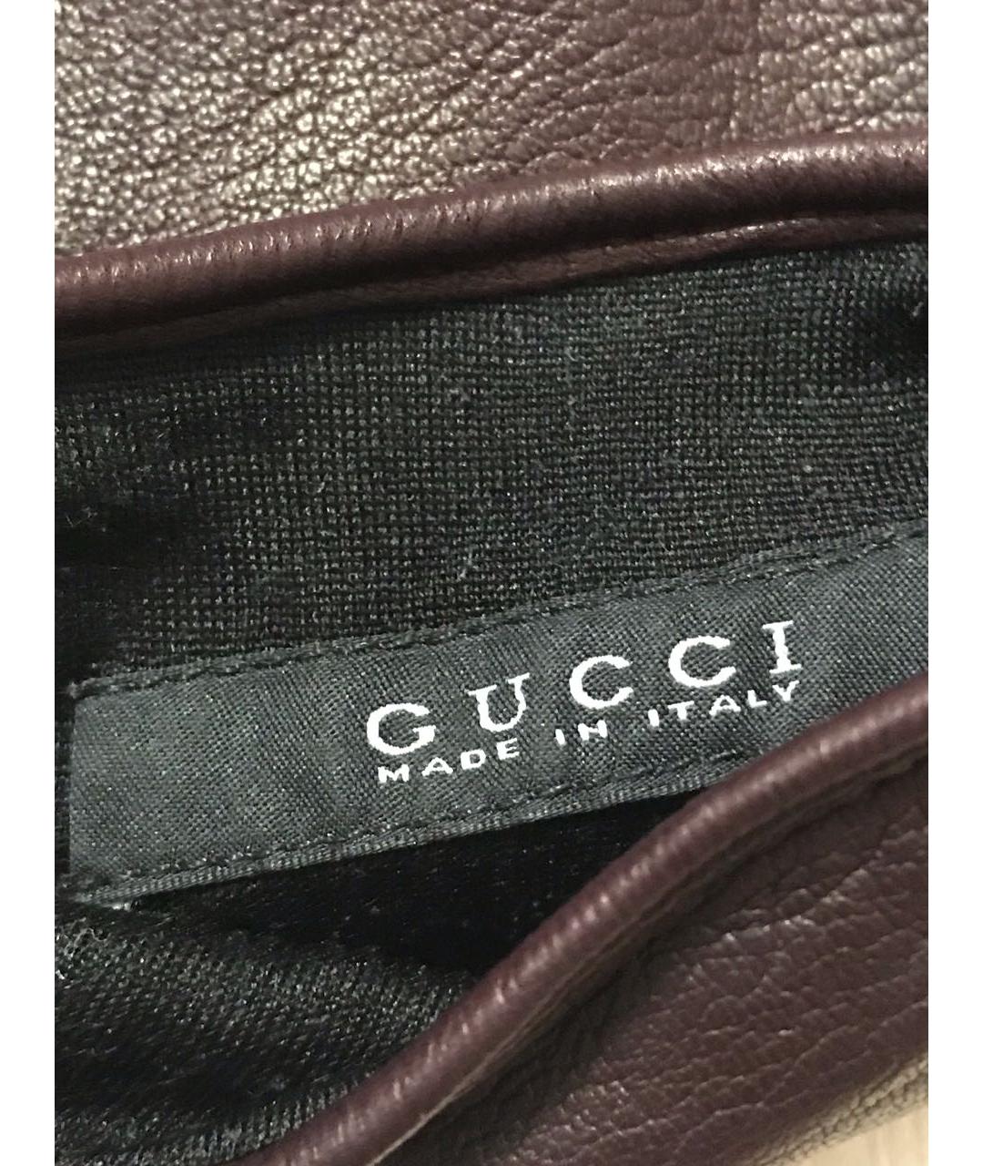 GUCCI Бордовые кожаные перчатки, фото 4