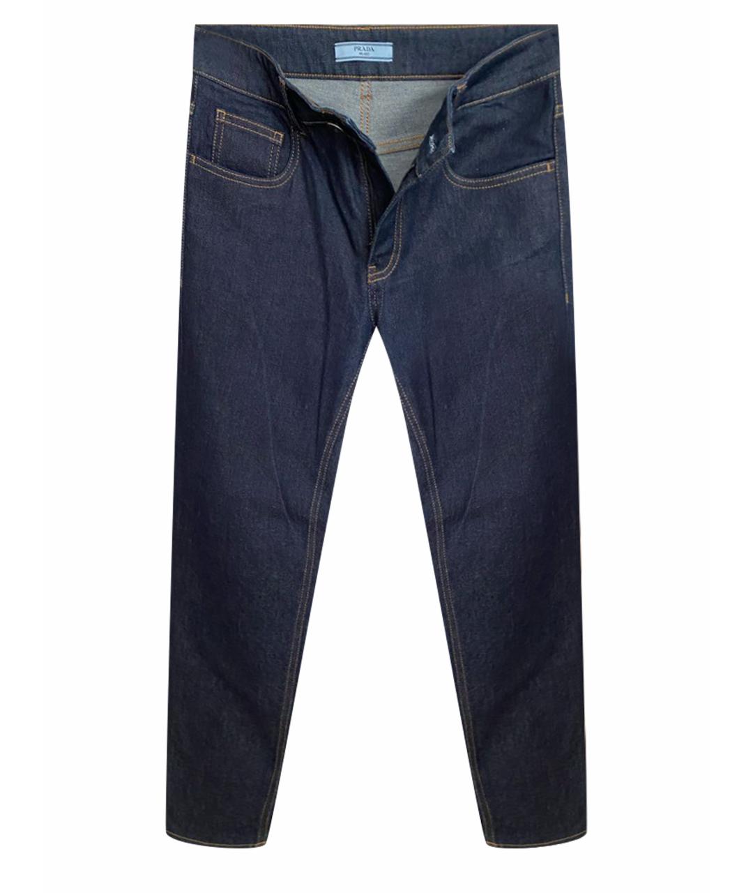 PRADA Темно-синие хлопко-эластановые прямые джинсы, фото 1