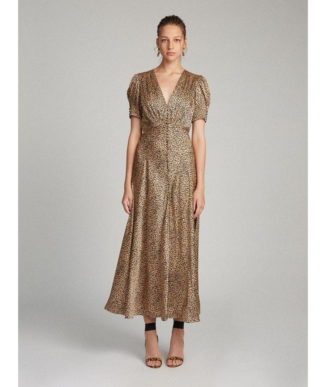 SALONI Золотое шелковое коктейльное платье, фото 7