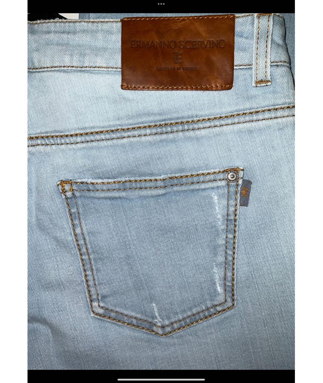 ERMANNO SCERVINO Голубые хлопко-эластановые джинсы клеш, фото 6