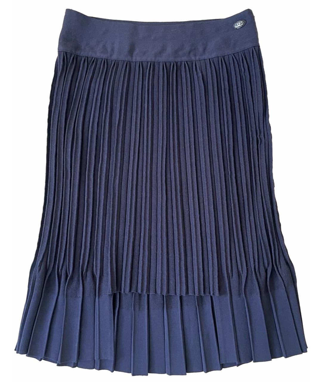 CHANEL PRE-OWNED Темно-синяя вискозная юбка миди, фото 1