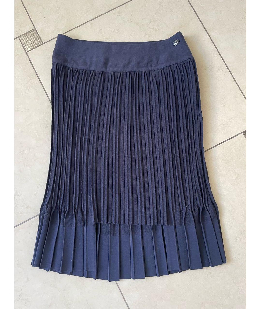 CHANEL PRE-OWNED Темно-синяя вискозная юбка миди, фото 9