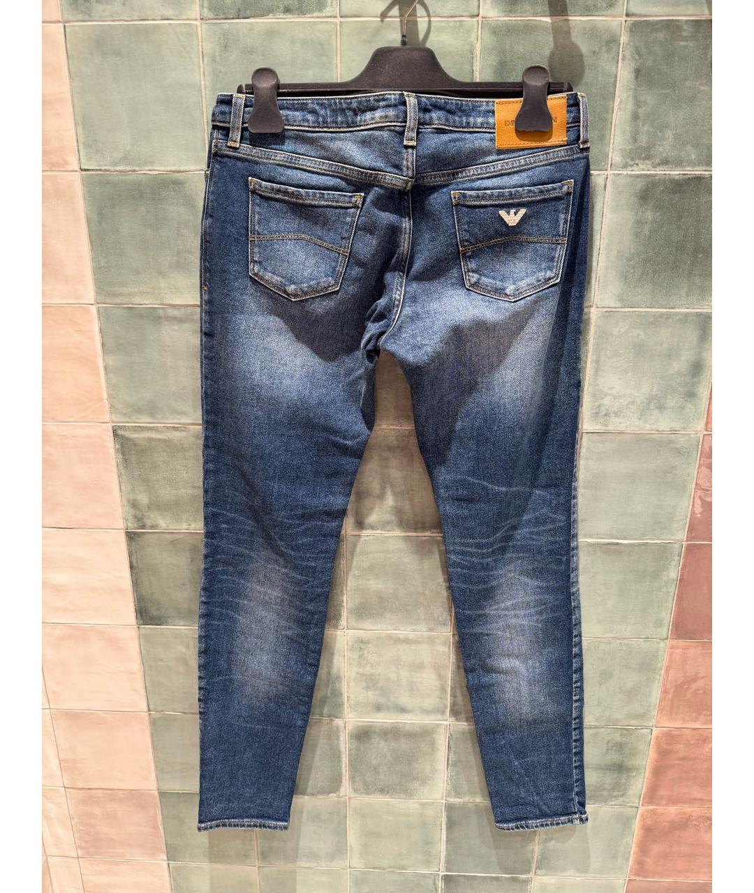 EMPORIO ARMANI Темно-синие хлопко-эластановые прямые джинсы, фото 2
