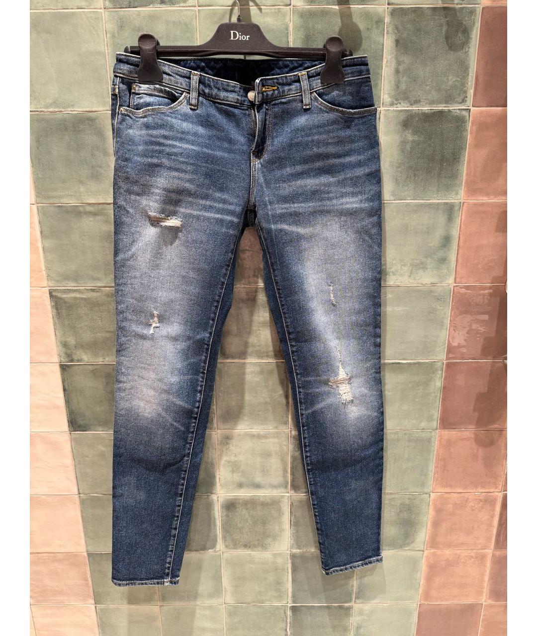 EMPORIO ARMANI Темно-синие хлопко-эластановые прямые джинсы, фото 7