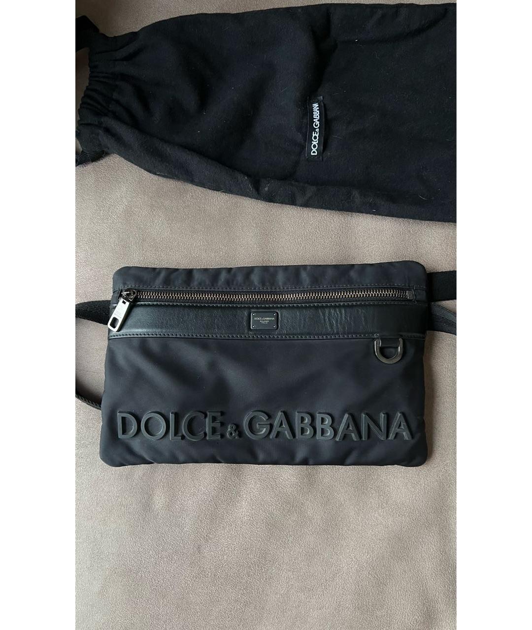 DOLCE&GABBANA Черная тканевая поясная сумка, фото 4