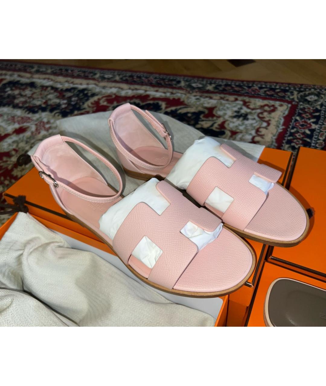 HERMES Розовые кожаные сандалии, фото 7