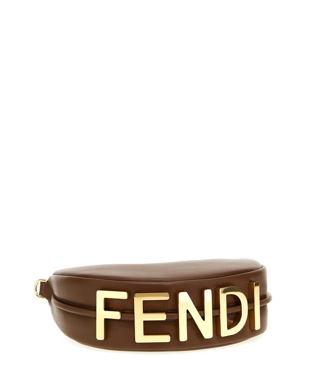 FENDI Коричневая кожаная сумка с короткими ручками, фото 3