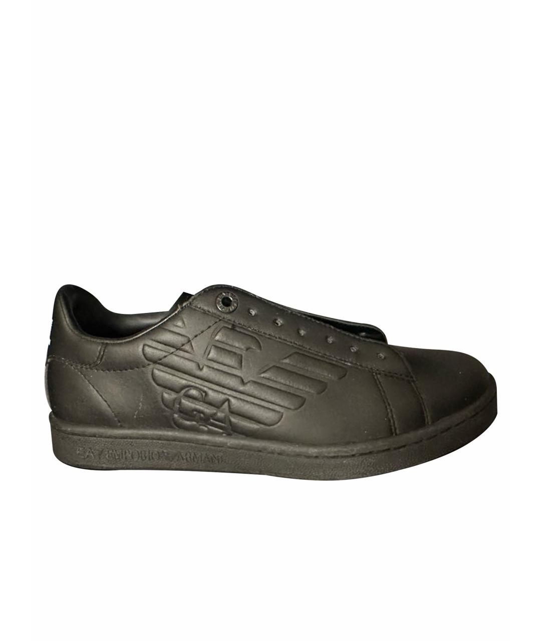 EMPORIO ARMANI Черные кожаные низкие кроссовки / кеды, фото 1