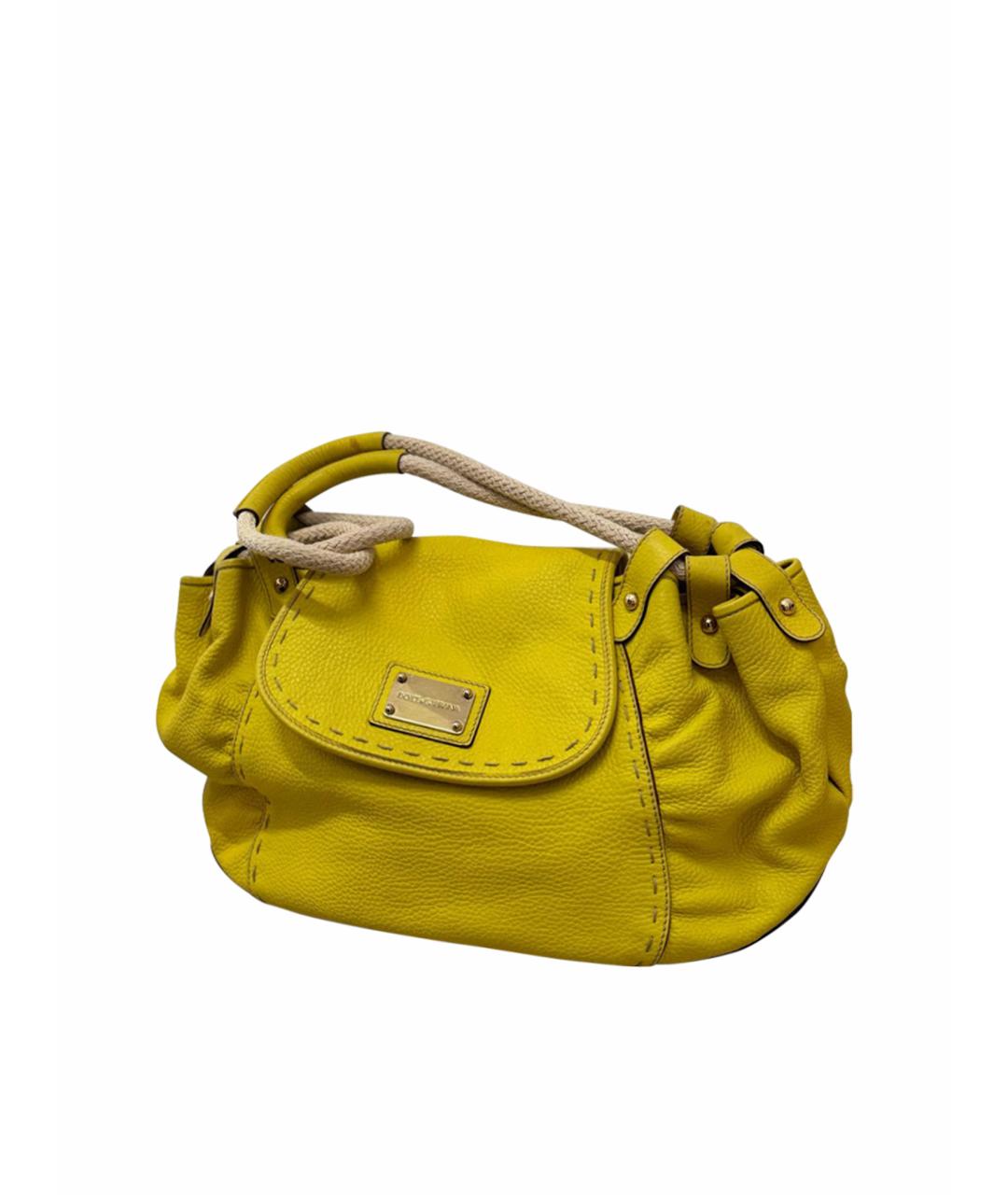 DOLCE&GABBANA Желтая кожаная сумка с короткими ручками, фото 1
