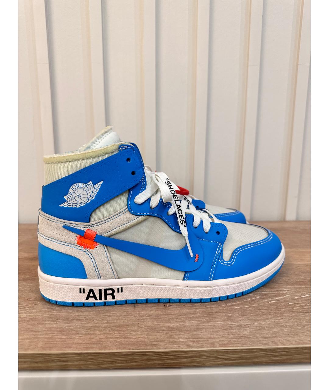 NIKE X OFF-WHITE Голубые кожаные высокие кроссовки / кеды, фото 1