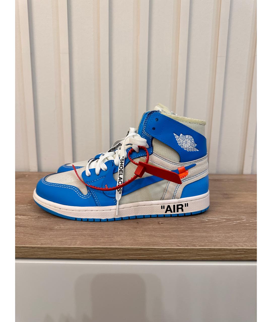 NIKE X OFF-WHITE Голубые кожаные высокие кроссовки / кеды, фото 3