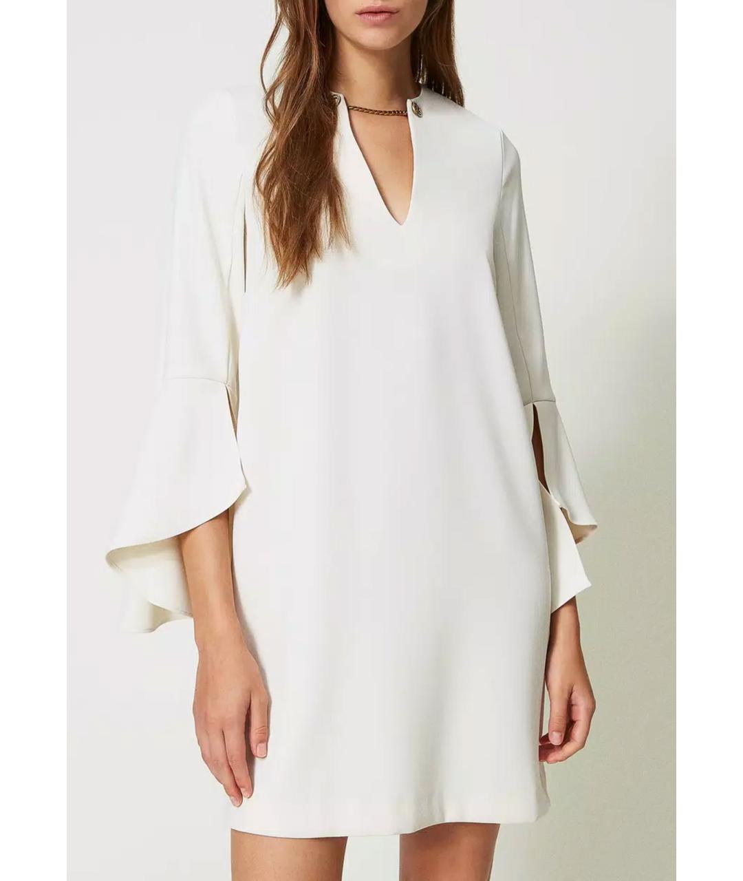 TWIN-SET Белое полиэстеровое повседневное платье, фото 5