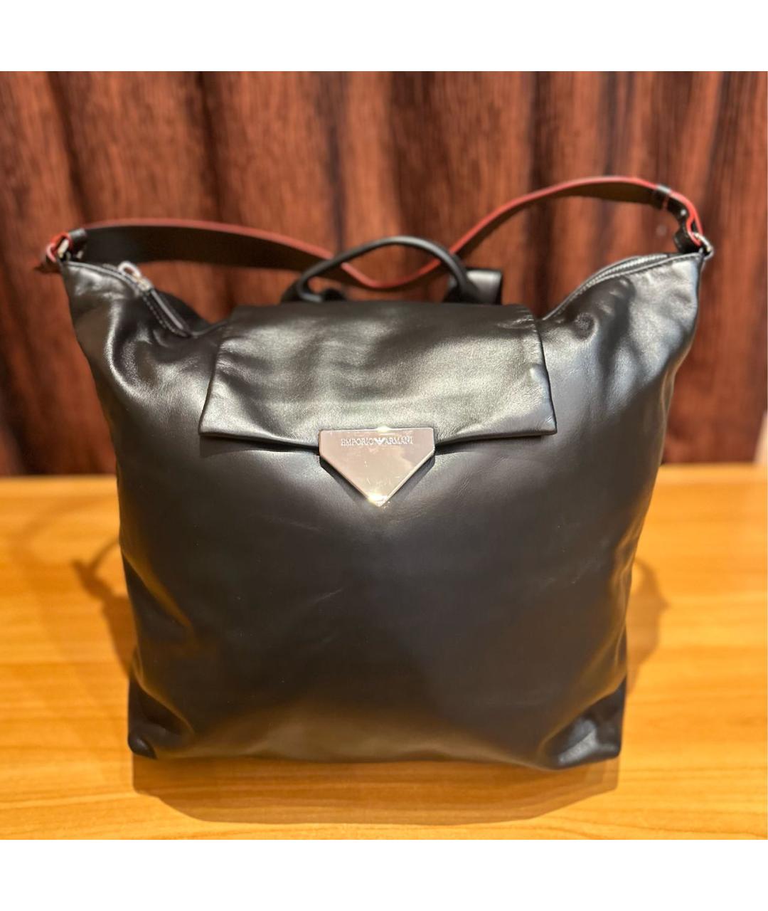 EMPORIO ARMANI Черный кожаный рюкзак, фото 6
