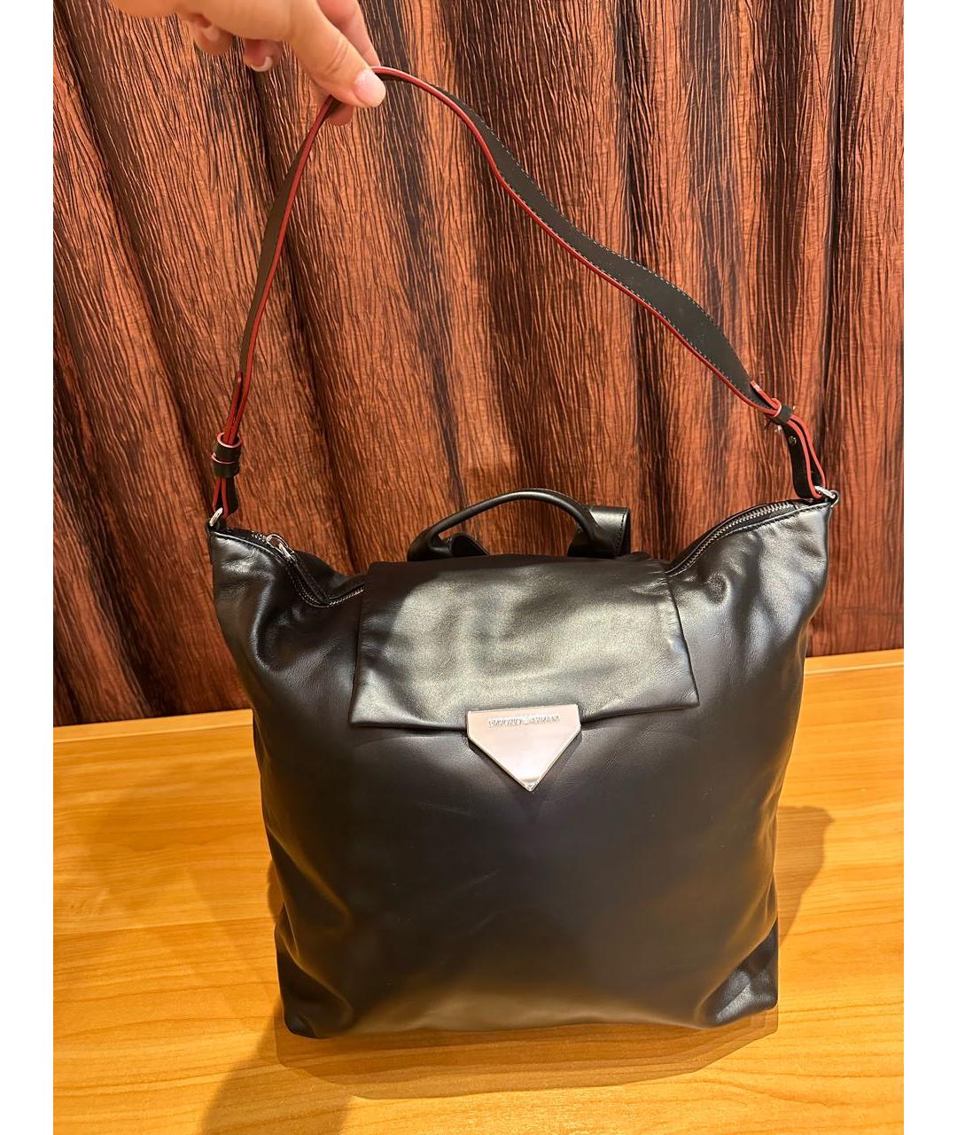 EMPORIO ARMANI Черный кожаный рюкзак, фото 3