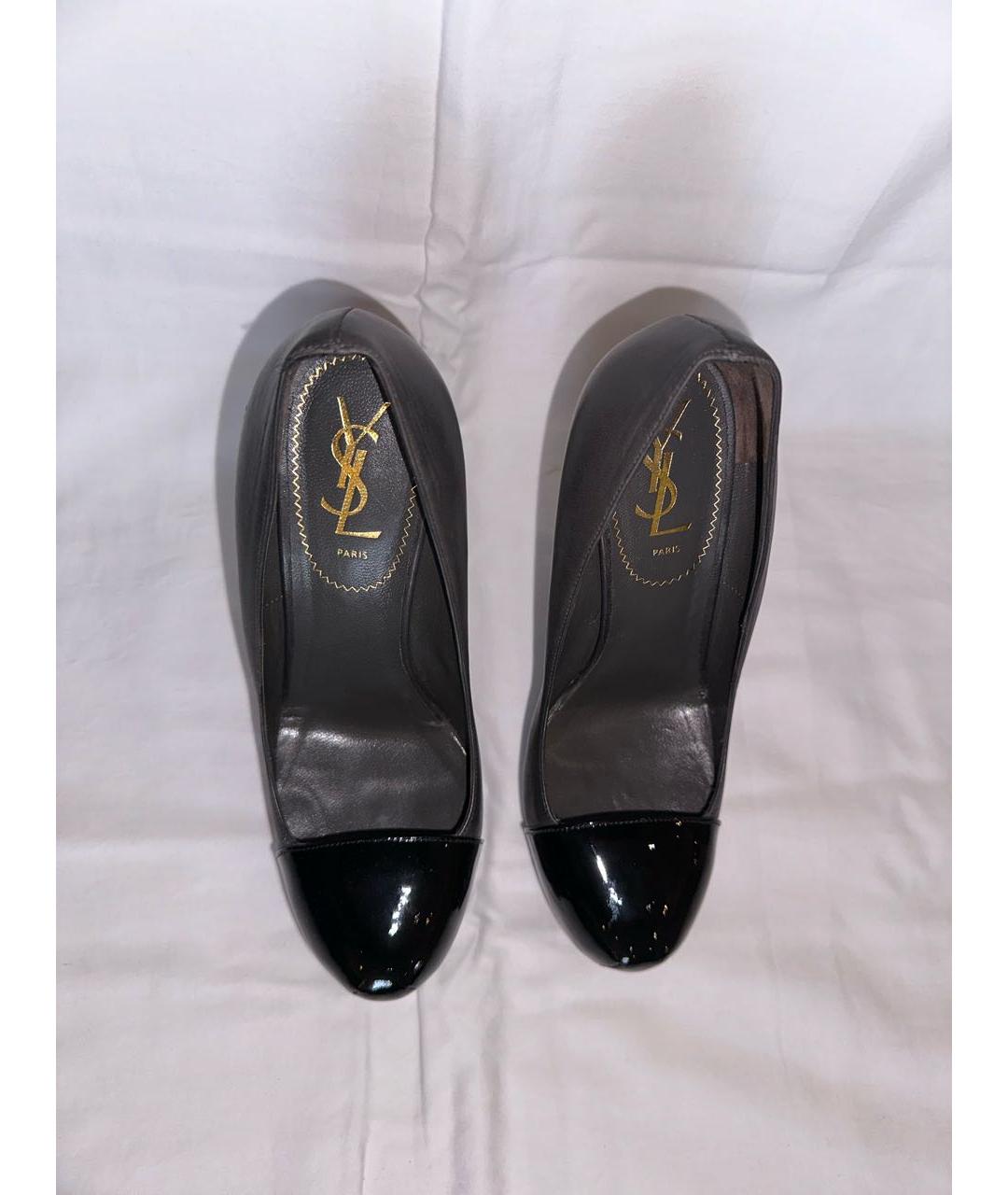SAINT LAURENT Антрацитовые кожаные туфли, фото 3