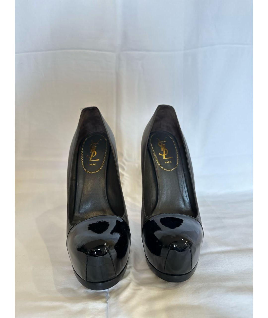 SAINT LAURENT Антрацитовые кожаные туфли, фото 2