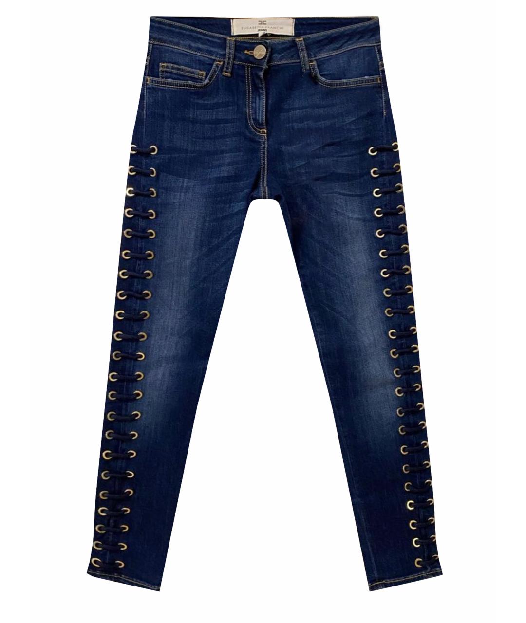 ELISABETTA FRANCHI Темно-синие хлопковые джинсы слим, фото 1