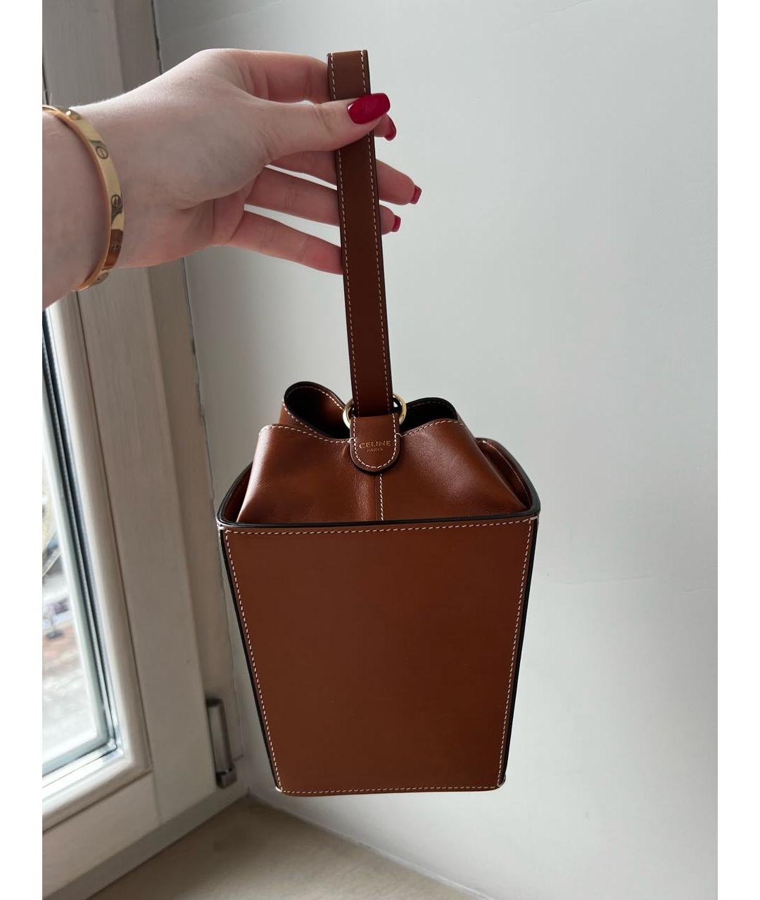 CELINE Коричневая кожаная сумка с короткими ручками, фото 5
