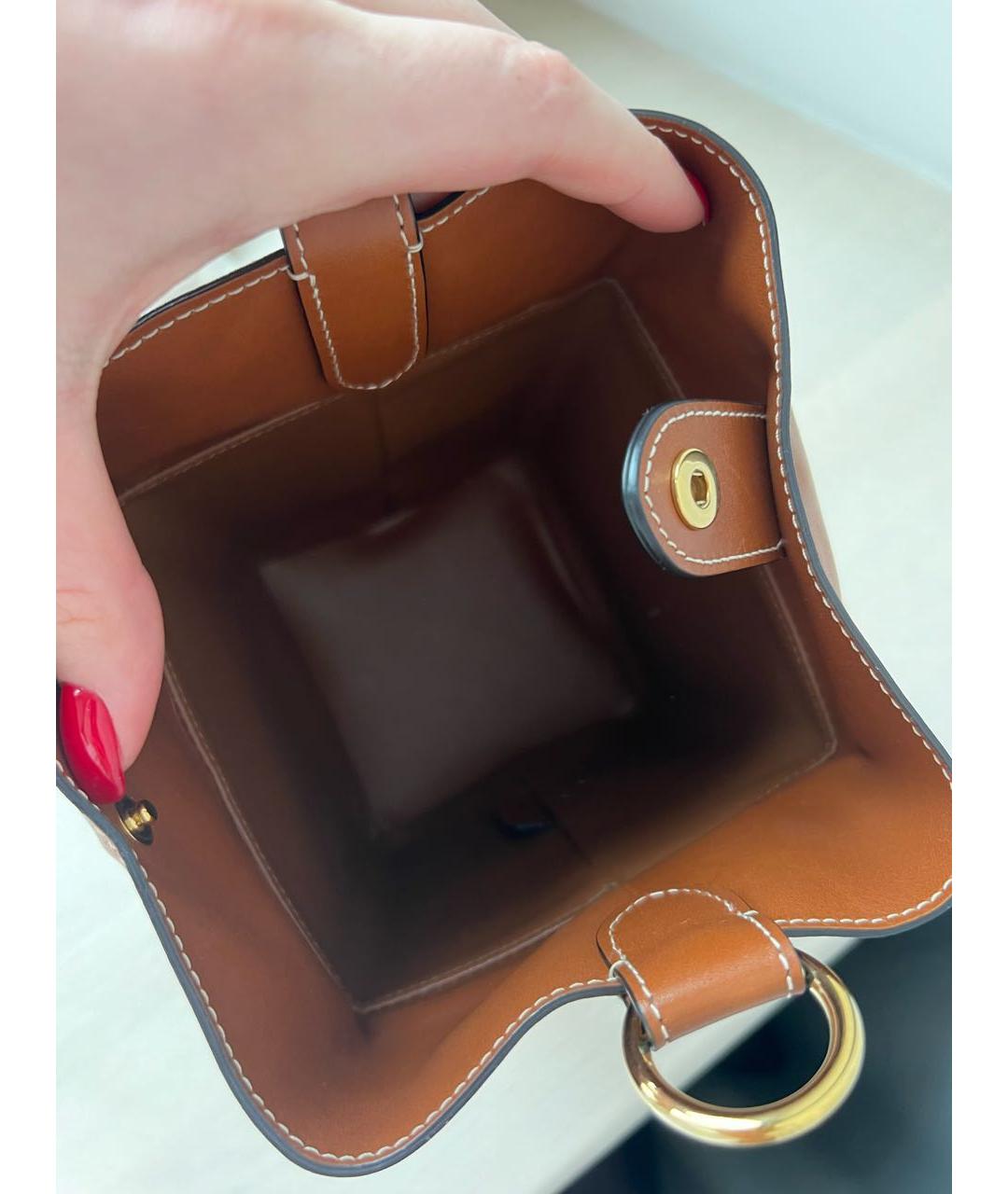 CELINE Коричневая кожаная сумка с короткими ручками, фото 4
