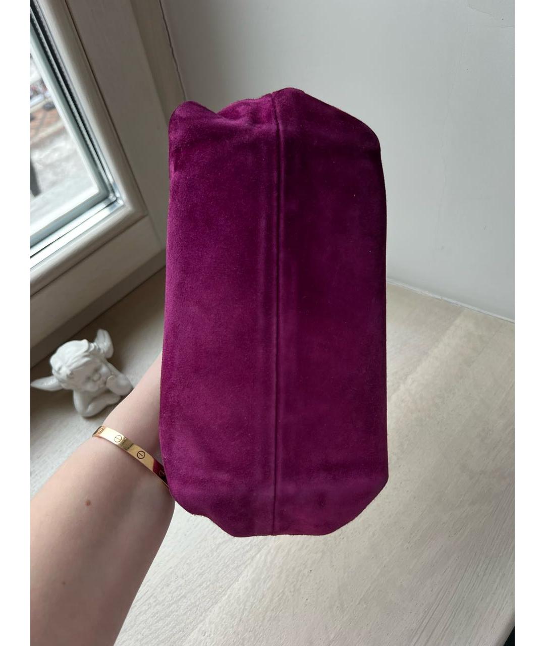KHAITE Фиолетовая замшевая сумка с короткими ручками, фото 3