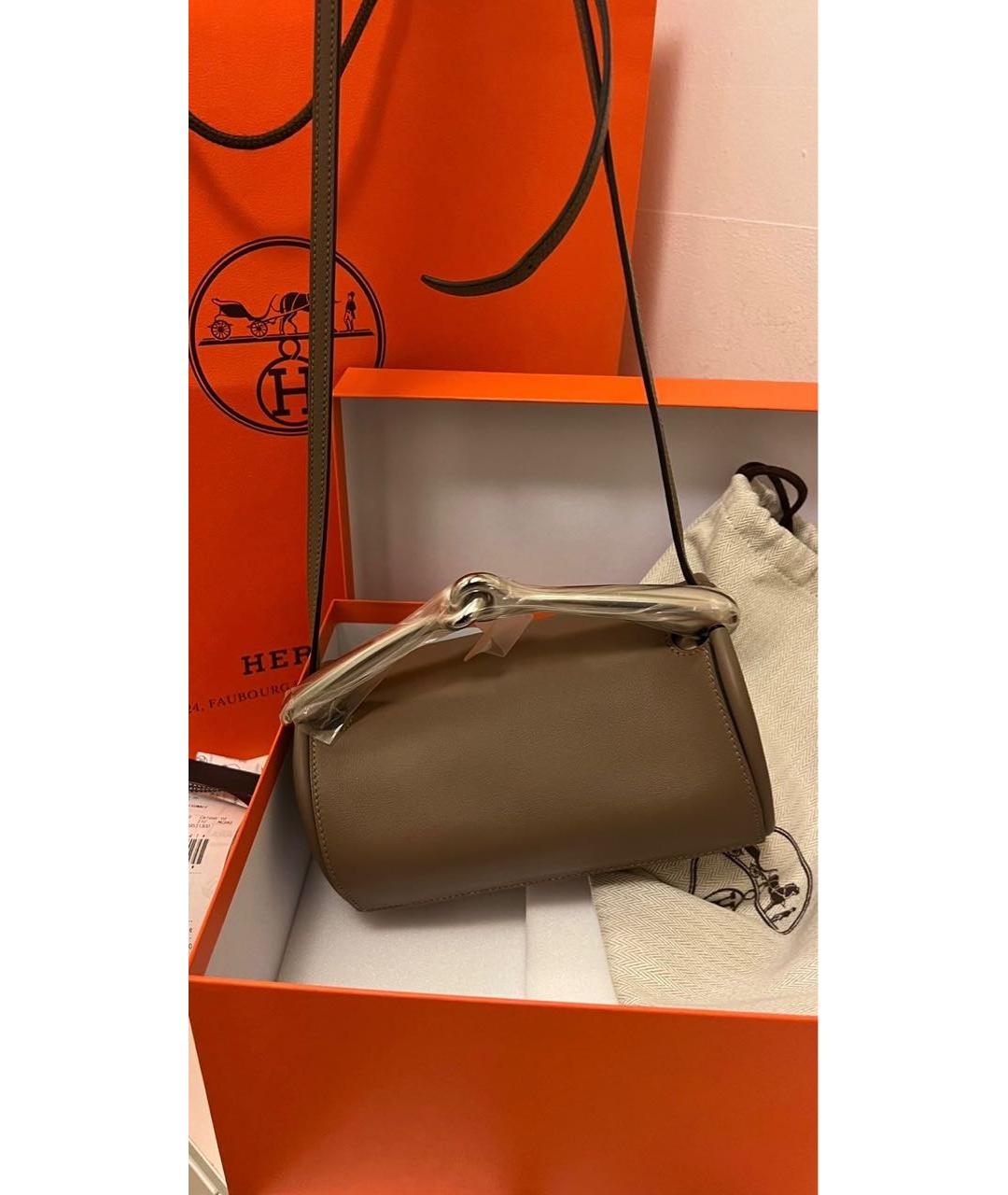 HERMES PRE-OWNED Бежевая кожаная сумка через плечо, фото 2