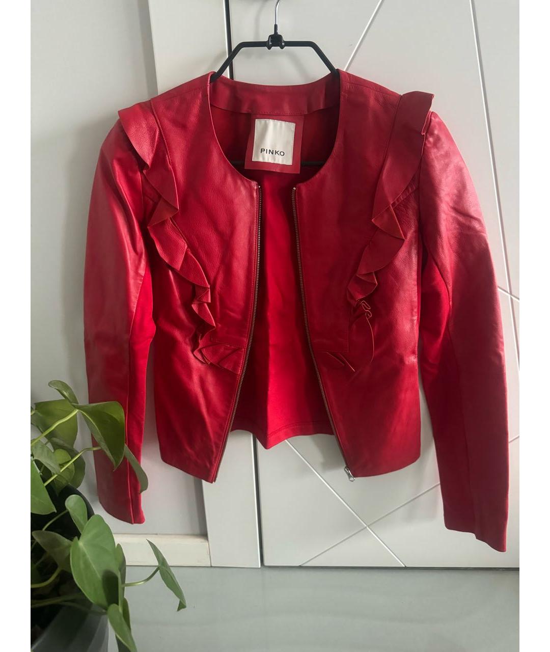 PINKO Красный кожаный жакет/пиджак, фото 5