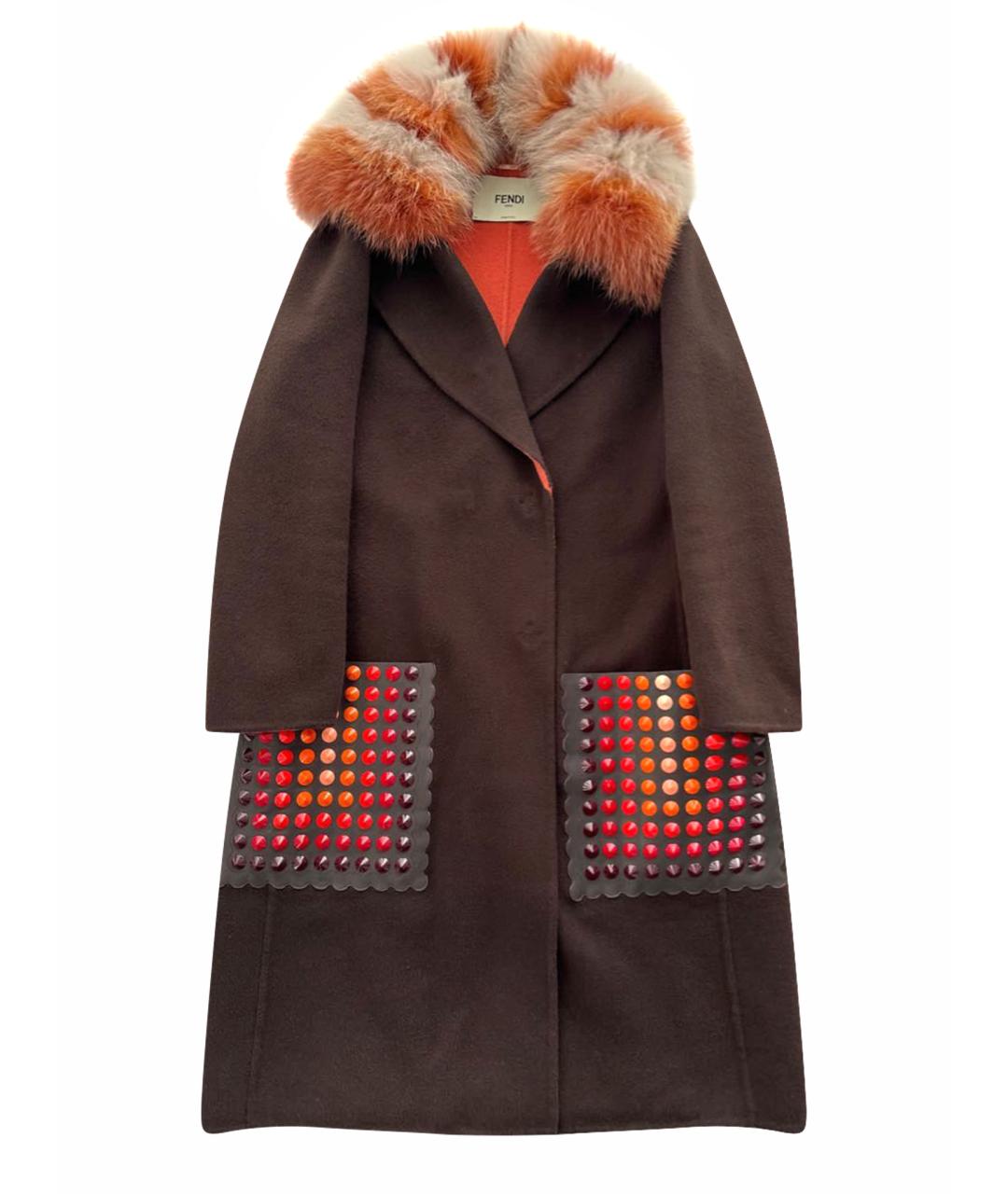 FENDI Коричневое кашемировое пальто, фото 1