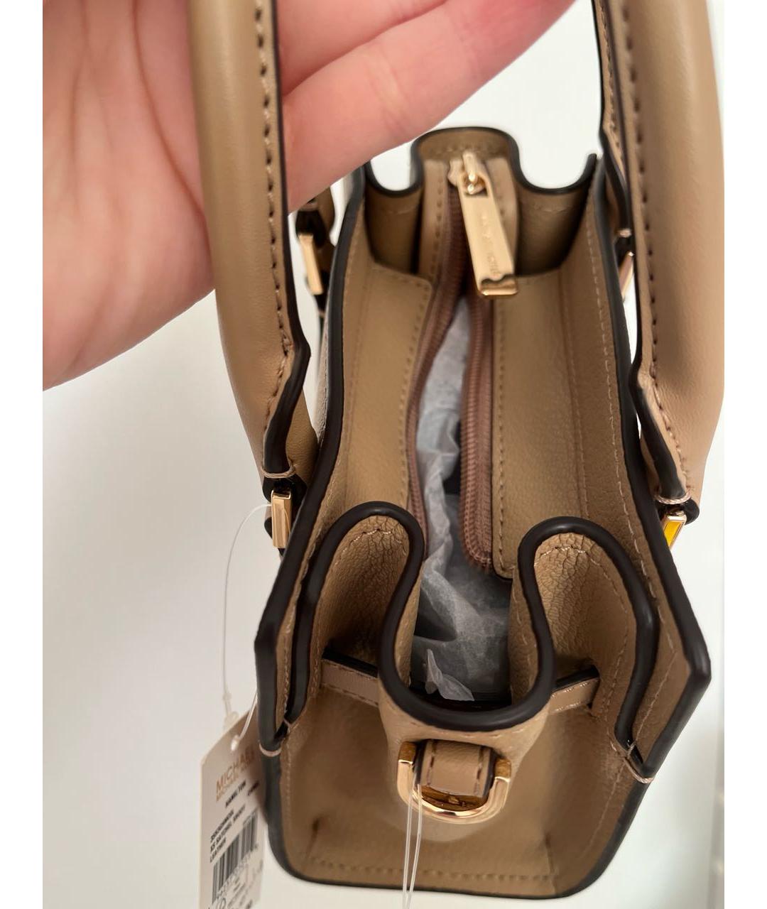 MICHAEL KORS Бежевая кожаная сумка через плечо, фото 4