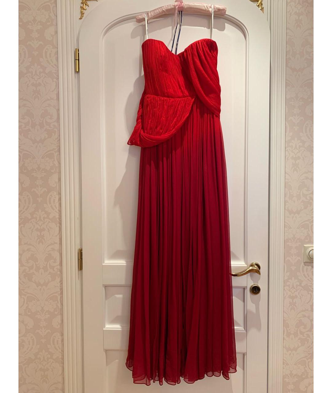 OSCAR DE LA RENTA Красное шифоновое вечернее платье, фото 5