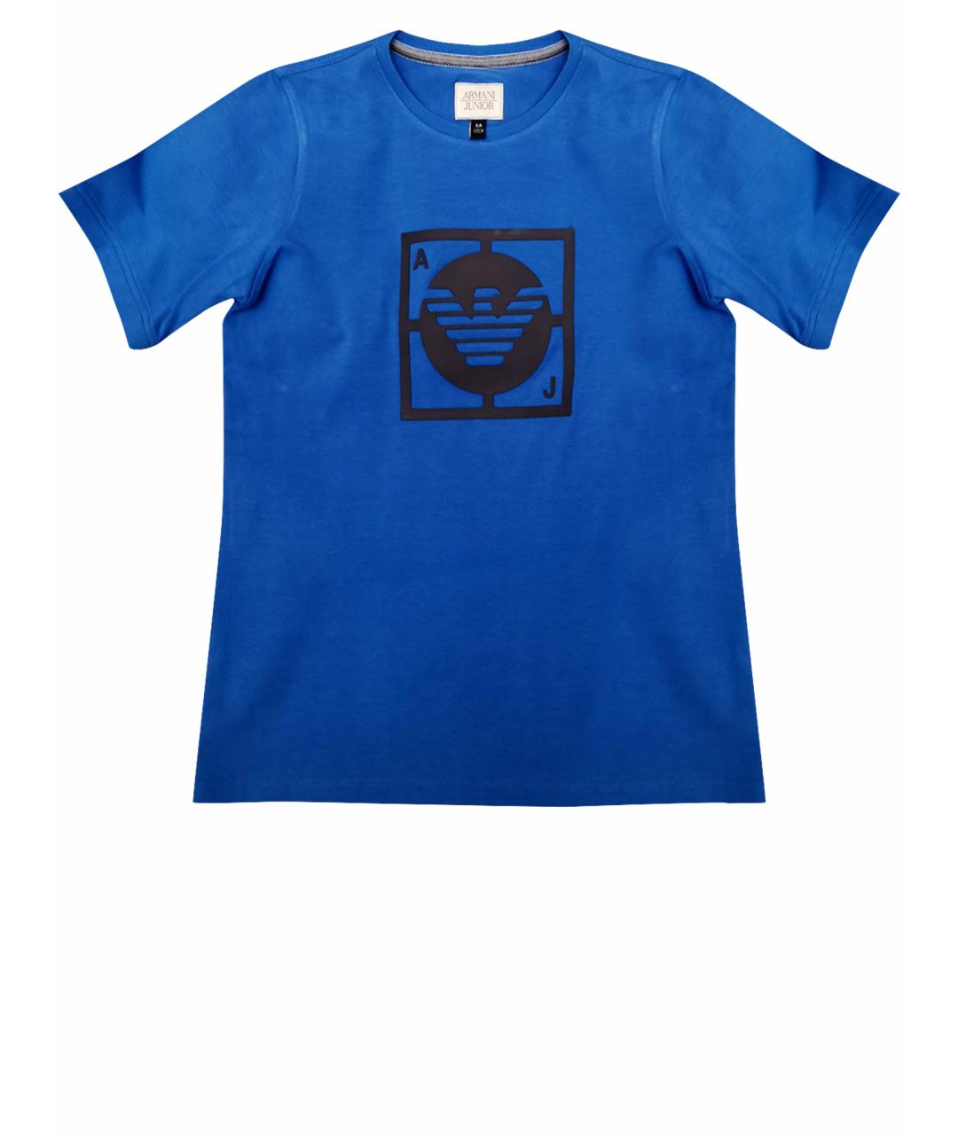 ARMANI JUNIOR Синяя хлопковая детская футболка, фото 1