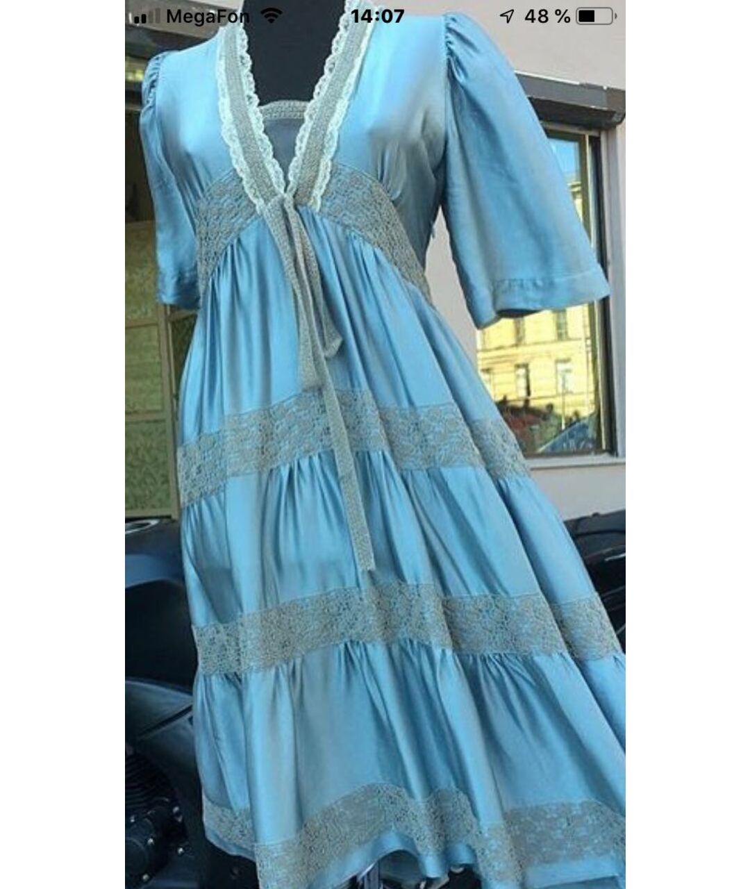 ANNA MOLINARI Голубое шелковое повседневное платье, фото 9