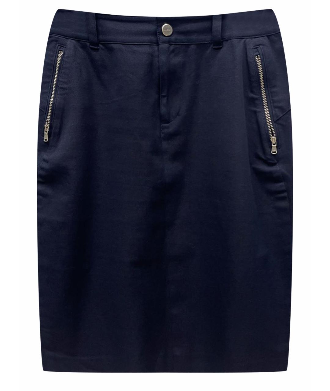 RALPH LAUREN Темно-синяя хлопко-эластановая юбка миди, фото 1