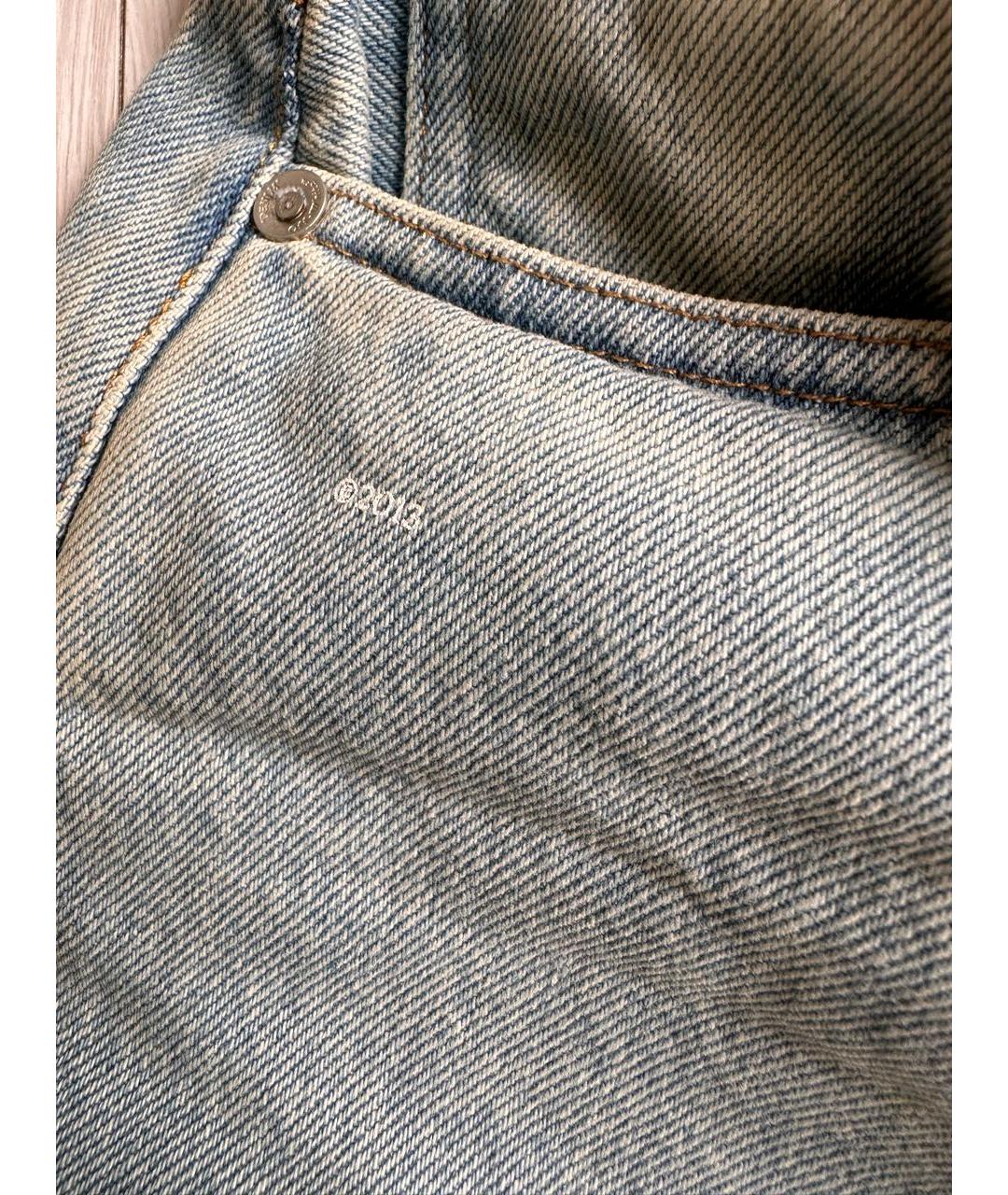 OFF-WHITE Голубые хлопковые прямые джинсы, фото 5