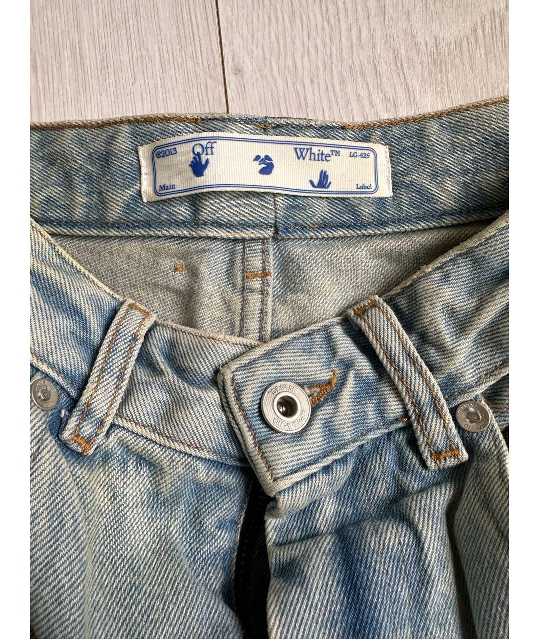OFF-WHITE Голубые хлопковые прямые джинсы, фото 3