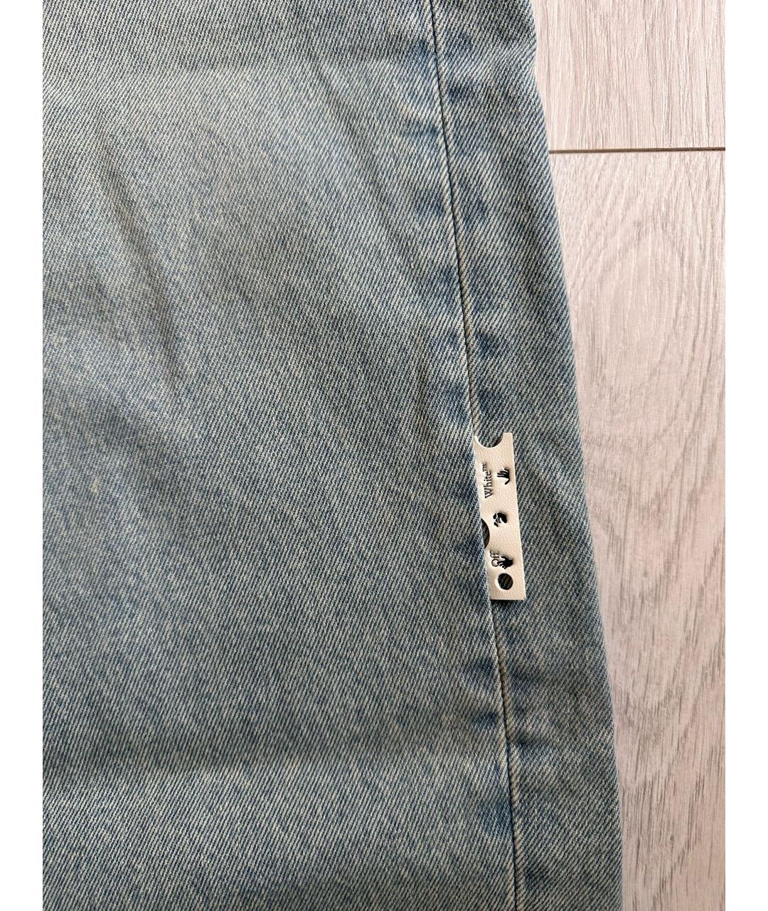 OFF-WHITE Голубые хлопковые прямые джинсы, фото 6