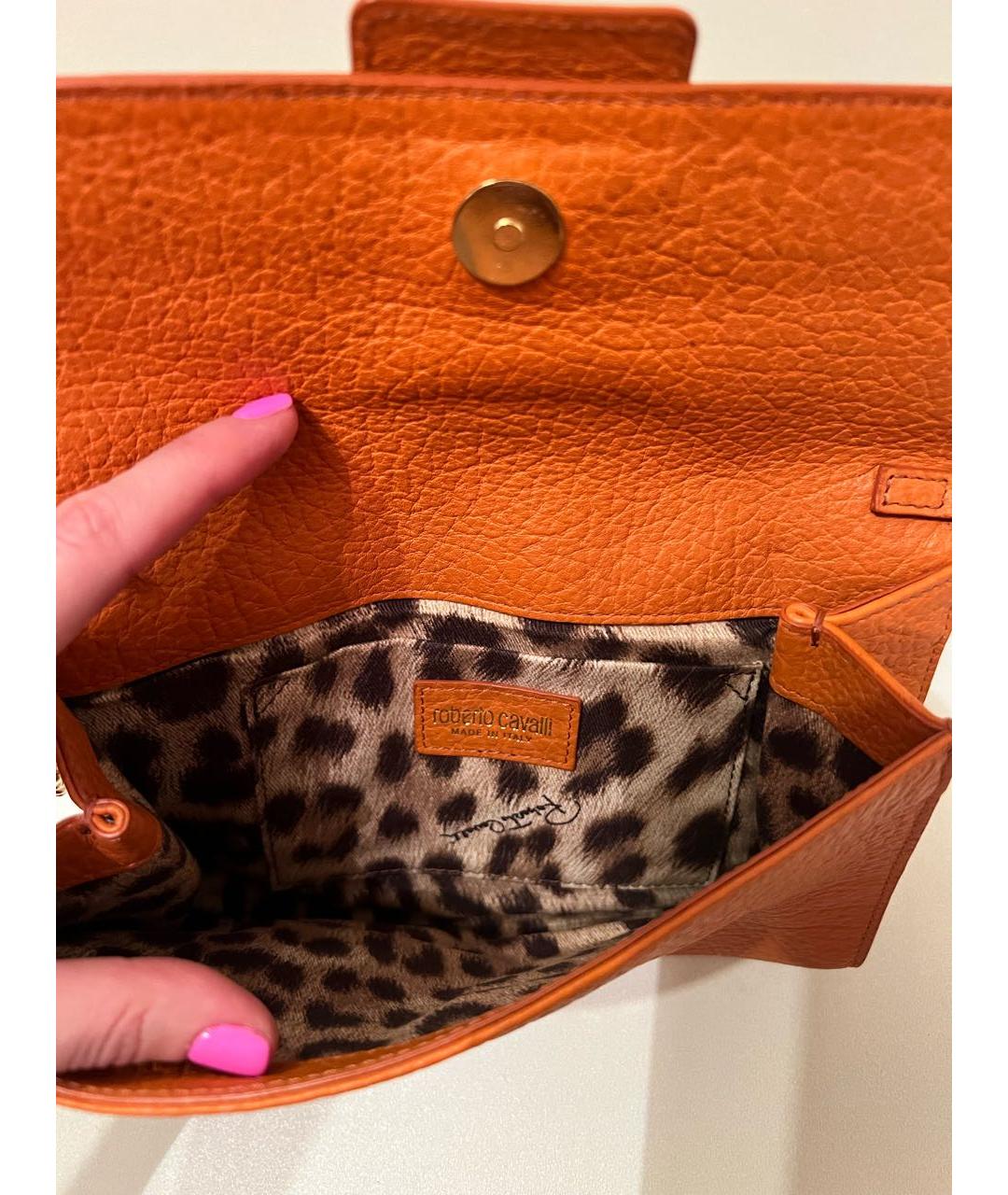 ROBERTO CAVALLI Оранжевая кожаная сумка с короткими ручками, фото 4
