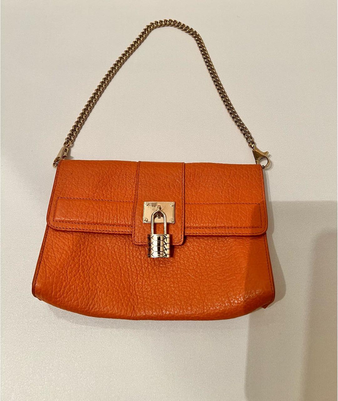 ROBERTO CAVALLI Оранжевая кожаная сумка с короткими ручками, фото 9