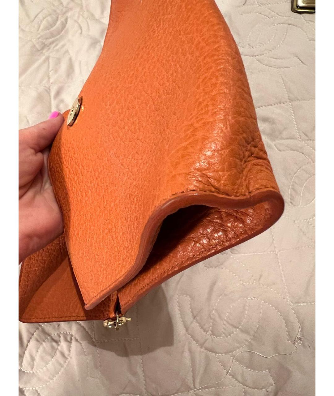 ROBERTO CAVALLI Оранжевая кожаная сумка с короткими ручками, фото 8
