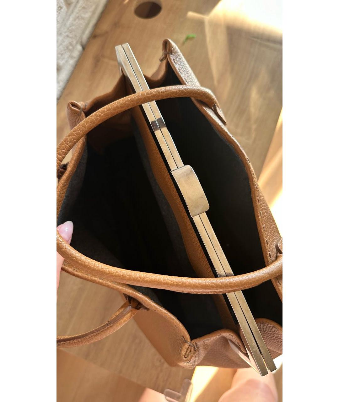 ERMANNO SCERVINO Коричневая кожаная сумка с короткими ручками, фото 6