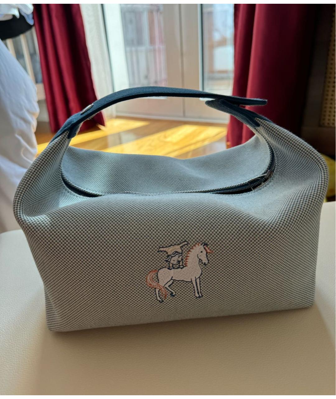 HERMES PRE-OWNED Голубая шерстяная косметичка, фото 3