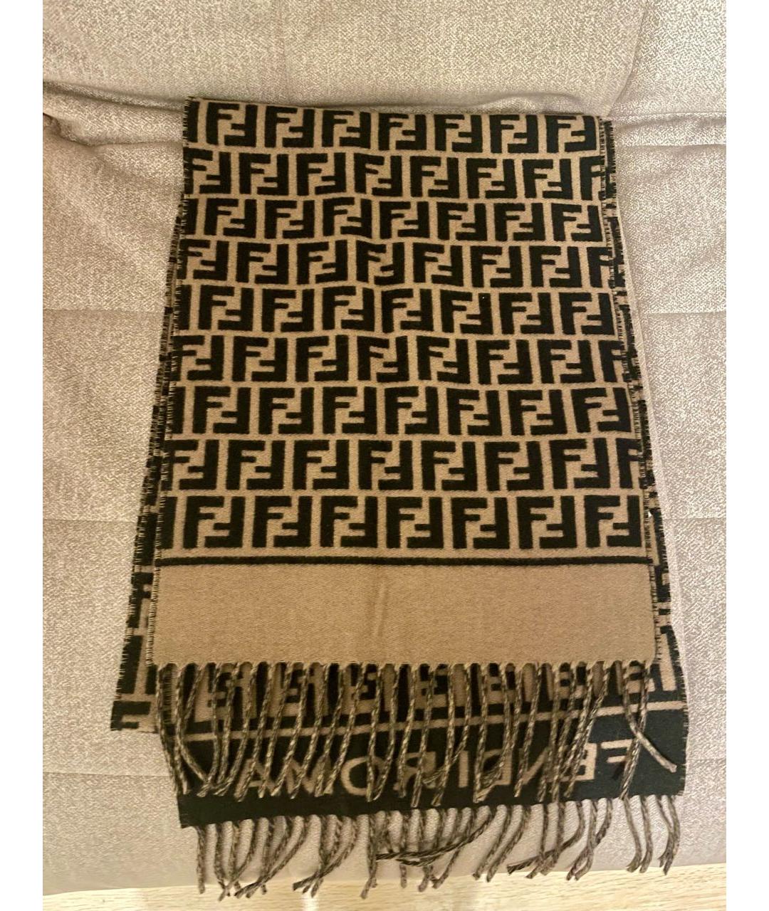 FENDI Коричневый шерстяной шарф, фото 2
