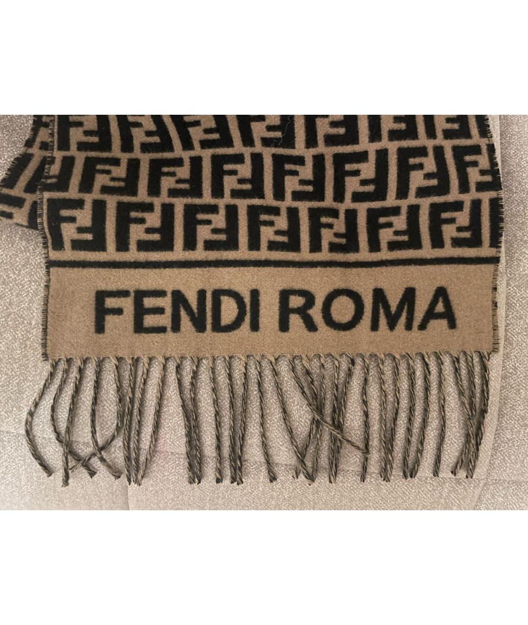 FENDI Коричневый шерстяной шарф, фото 3