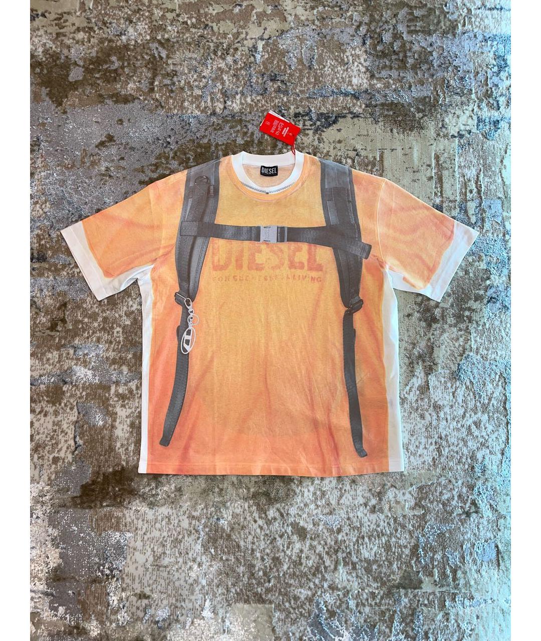 DIESEL Оранжевая хлопковая футболка, фото 4